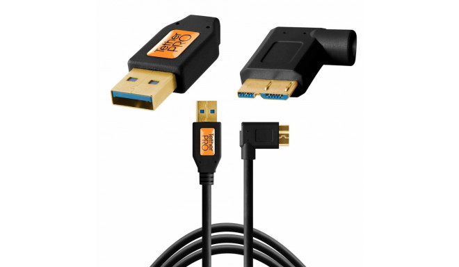 TetherPro USB 3.0 Micro-B 5 pin Right Angle 4.6m Black