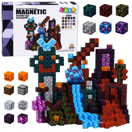 Magnetklotside komplekt 3D-pikslikuubikud, tume maailm, 100 osa
