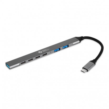 BakkerElkhuizen USB-C Hub 7-in-1 (3A+4C) USB Type-C 5000 Mbit/s Black, Gray