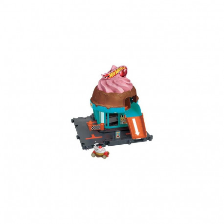 Hot Wheels City Downtown Ice Cream Swirl Playset from the series “Let’s Race” with 1 Toy Car