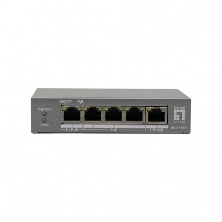LevelOne 5-Port Gigabit PoE Switch, 802.3af/at/bt PoE, 4 PoE Outputs, 60W Power Budget, Long-Range P