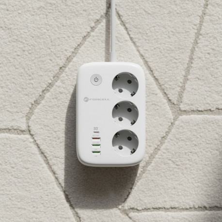 Power strip Forcell F-Energy 3 sockets + USB C 30W + 3 x USB A QC3.0 PD + WiFi Tuya, SmartLife, Alex