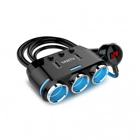 Car Cigarette Lighter Socket Splitter B39 Type C - 3 sockets + 2xUSB - 2,1A 100W with display and ca