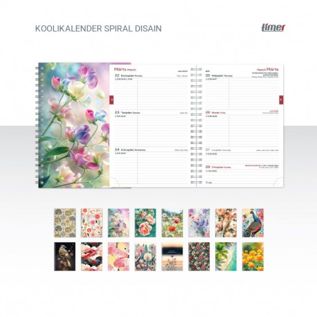 Koolikalender Spiral Disain, 145x187mm, spiraalköide, trükitud pildiga disainkaaned ,26/27 õppeaasta