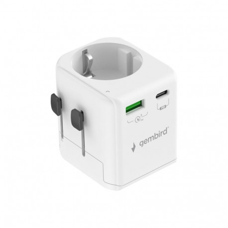 GEMBIRD Grounded universal travel power adapter 20W white