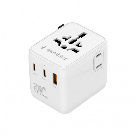 GEMBIRD universaalne reisitoiteadapter 20W, valge
