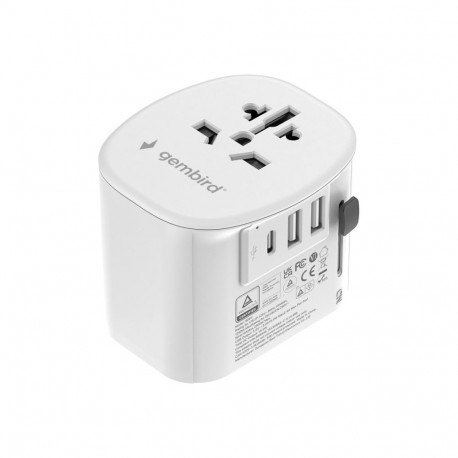 Gembird universaalne maandusega reisitoiteadapter 15W, valge