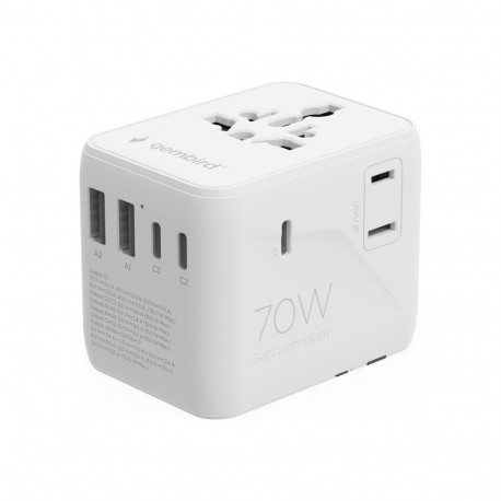 GEMBIRD universaalne reisivooluadapter 70W, valge