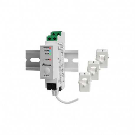 SHELLY energiamõõtur Pro 3EM 120A V2 Ethernet WiFi Bluetooth DIN-liistule, kolmefaasiline // SPEM-00