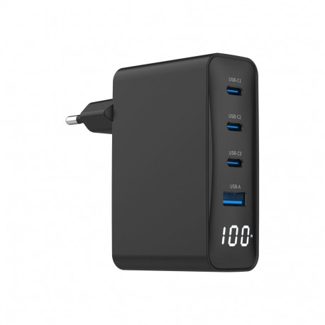 GEMBIRD USB-kiirlaadija 4-pordiline 100W GaN LCD, must