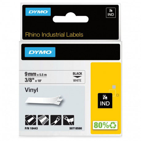 "Dymo Rhino Band IND, Vinyl 9 mm x 5,5 m schwarz auf wei"