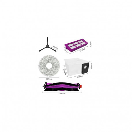 Midea V15 Spare Parts kit: 1x Side Brush, 2x Mop Pad, 1x Roller Brush, 1x Filter, 1x Dust Bag