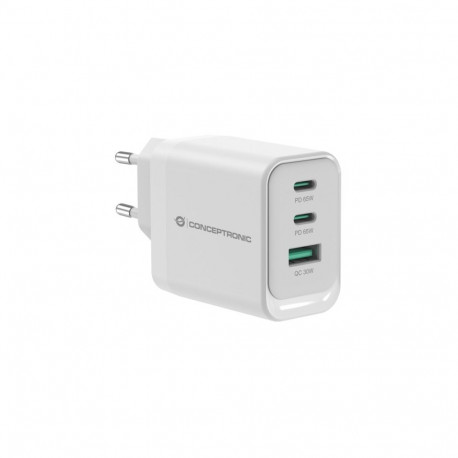 Conceptronic USB PD-laadija ALTHEA21W65, 3-pordiline 65W GaN, USB-C x 2, USB-A x 1, QC 3.0, PPS, PD 