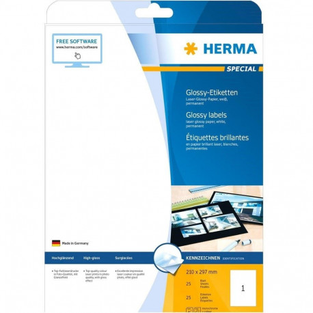 HERMA etiketid A4 210x297mm läikiv paber 25tk, valge