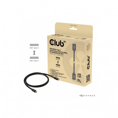 CLUB3D USB-kaabel 80Gbps sertifitseeritud 240W 8K240Hz Type-C® 1.2m/3.94ft, must
