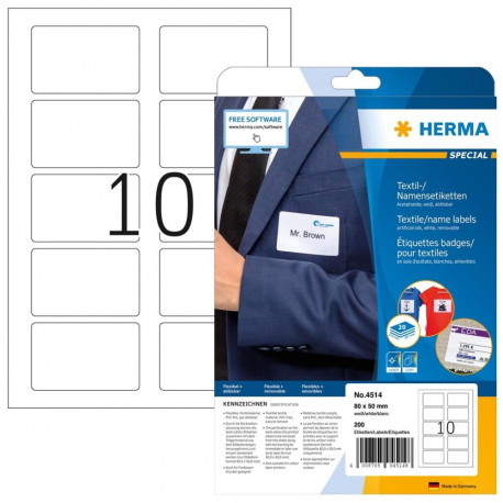 HERMA isekleepuvad etiketid 4514 ümardatud nurkadega ristkülikukujulised, valged, 200tk