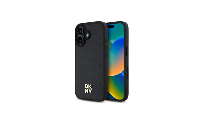 DKNY Apple iPhone 16 Plus PU Leather Repeat Pattern Stack Logo MagSafe Case Black