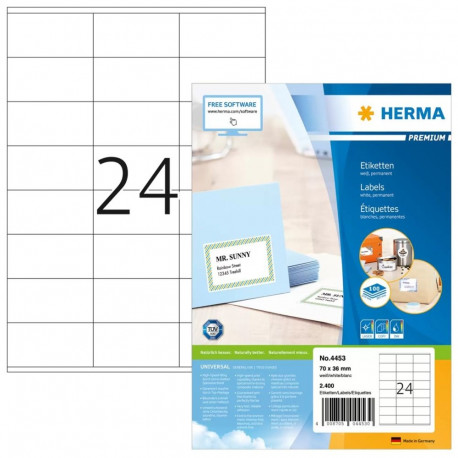 HERMA etiketid Premium A4 70x36mm, valge matt paber, 2400tk