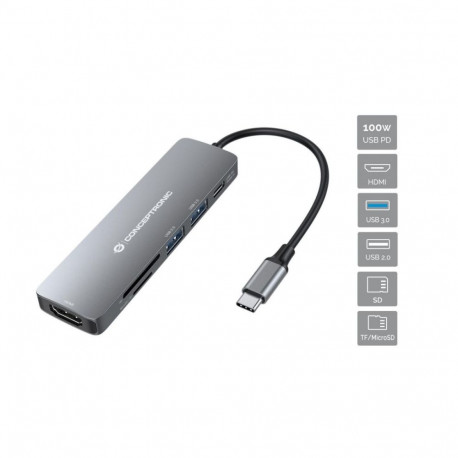 Conceptronic DONN11G 6-in-1 USB 3.2 Gen 1 Docking Station, HDMI, 100W USB PD, USB 3.0, USB 2.0, SD, 