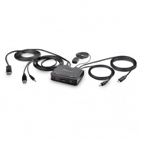 STARTECH.COM KVM-lüliti, 2-pordiline hübriidne USB-C DisplayPort-kaabliga, 4K 60Hz, mini, 1,8m USB-A