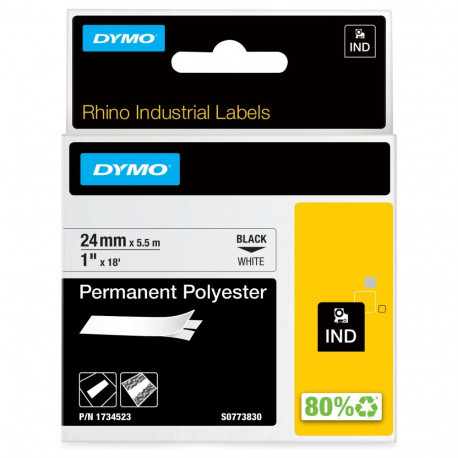 "Dymo Rhino 6000+ Perm. Polyester 24 mm x 5,5 m schwarz auf trans."