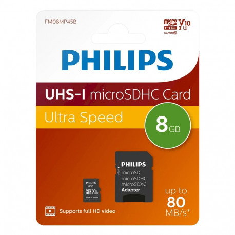 Philips FM08MP45B MicroSDHC Memory Card 8GB Class 10 / UHS-I