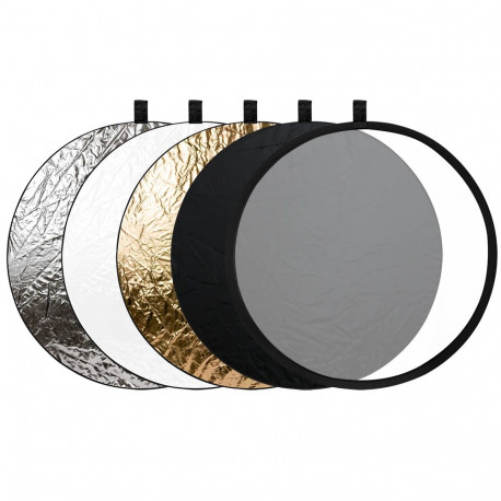 Photography Reflector - 5-in-1 110cm Diffuser with Gold, Silver, White, Black Surfaces