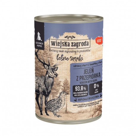 WIEJSKA ZAGRODA märg koeratoit Metsamaitsed kutsikatele, hirve- ja vutilihaga 400g