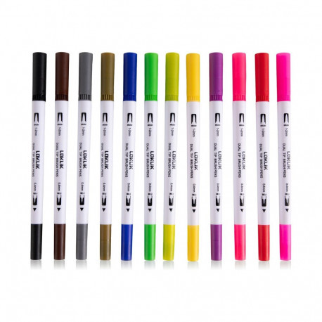 "LOKLiK Dual Tip Brush Pens - 12 Farben"