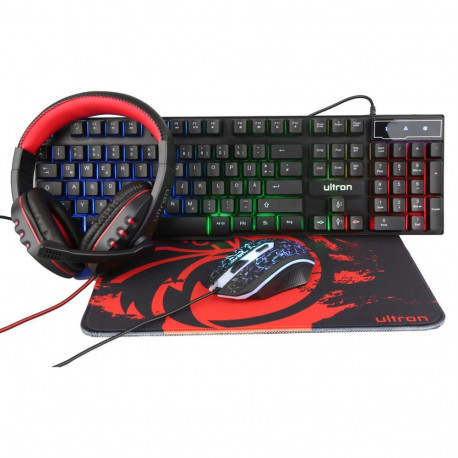 Ultron mängukomplekt HAWK, QWERTZ-saksa klaviatuur, hiir kaasas, must, punane, valge