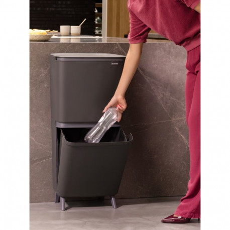 Prügikast Brabantia SortUp Recycle Bin Hi 10+10+25L, sorteerimiseks, tumehall
