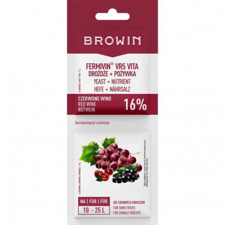 Browin Wine Yeast 400535, 17g, 25L, red wine, dried
