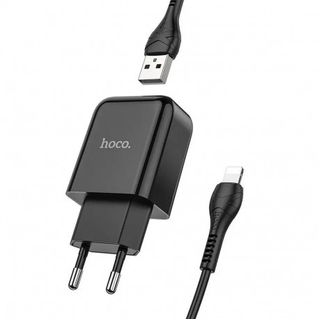 HOCO N2 reisilaadija | 10W | USB-A, Lightning | USB-A kuni Lightning kaabliga komplektis | must