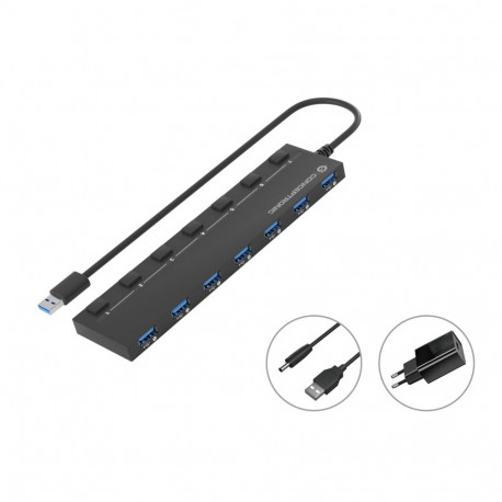 Conceptronic HUBBIES19BP 7-Port USB 3.2 Gen 1 Hub with 5.0V/3.0A Power Adapter, USB-A to 7 x USB-A, 