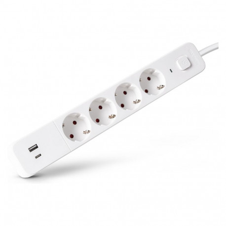 "Entac Steckdosenleiste 4fach 1x USB-A & 1 USB-C, 1,5m weiß"