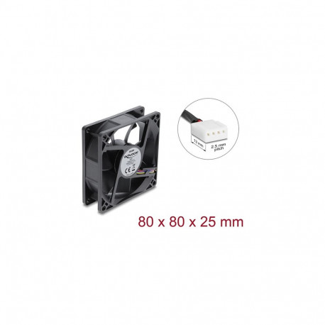 "Delock Axiallüfter 48 V DC, 80 x 80 x 25 mm mit 4 Pin PWM Lüfteranschluss schwarz"