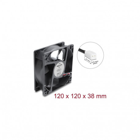 "Delock Axiallüfter 48 V DC, 120 x 120 x 38 mm mit 2 Pin Lüfteranschluss schwarz"