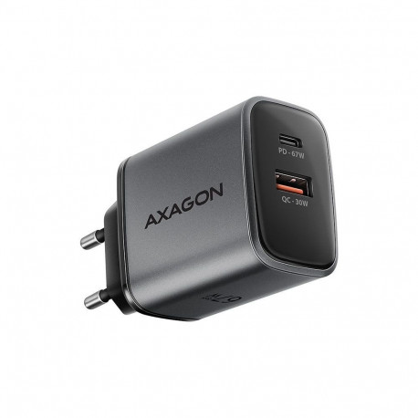 Axagon ACU-PQ67 GaN Wall charger 67W, 2x port (USB-A + USB-C) PD3.0/PPS/QC4+/SFC 2.0/Apple, Black