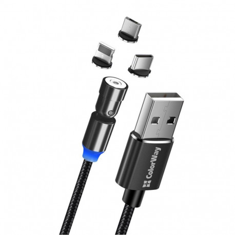 ColorWay Cable 3in1 (Lightning+MicroUSB+Type-C) Magnetic Rotation 540 2.4, 1m | CW-CBUU037-BK