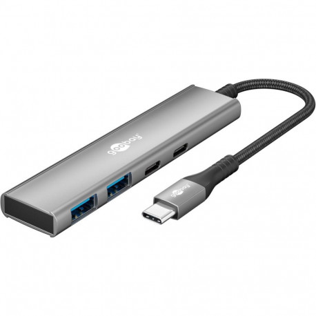 Goobay 76563 Slim 4-Port USB-Hub, USB-C auf USB-C /USB-A, 5 Gbit/s, Grey