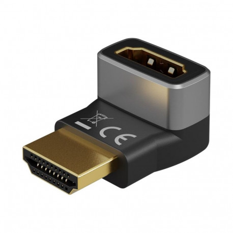 Goobay 72009 HDMI Angled Adapter 90 Horizontal, 8K @ 60 Hz, Gold-Plated, Black, Silver