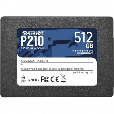 Patriot SSD||P210|512GB|SATA 3.0|Write speed 430 MBytes/sec|Read speed 520 MBytes/sec|2,5"|TBW 240 T