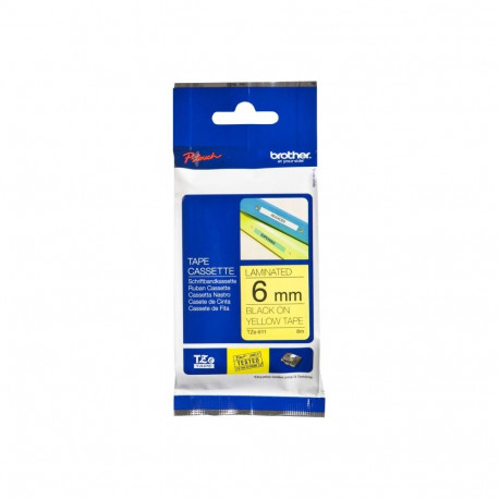 Brother TZe-611 Laminated Tape Black on Yellow, TZe, 8 m, 6 mm