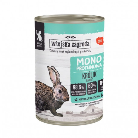 WIEJSKA ZAGRODA märg kassitoit kassipoegadele, küülik, monoproteiinne 400g