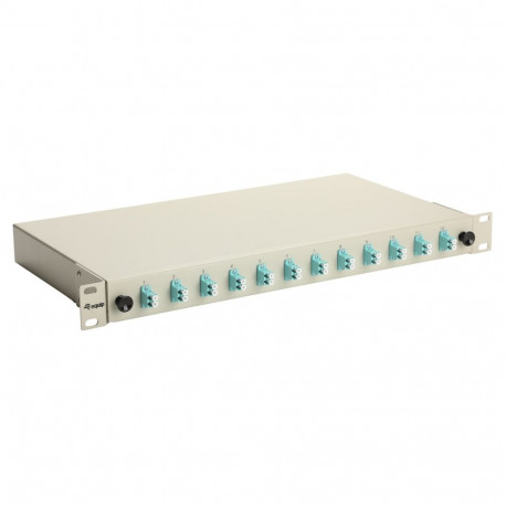 Equip 12-Port Fiber Optic Splice Box, LC Duplex, OM3, 1U, Equipped, Grey