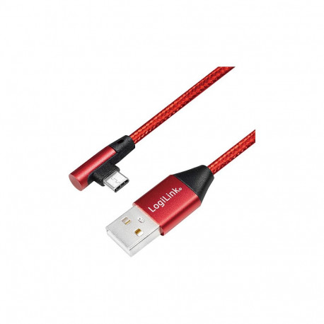 Logilink USB 2.0 Type-C kaabel C/M (90°) kuni A/M, kangaskattega, 1m, punane