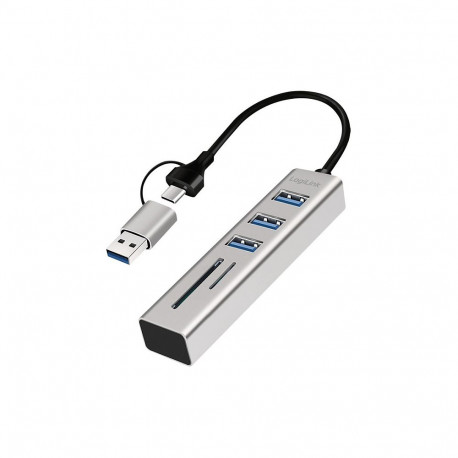 Logilink USB 3.0 jaotur, 3-pordiline, kaardilugejaga, USB-A+C, hall