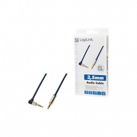 "Audio cable, 3.5 mm 3-pin/M (90°) to 3.5 mm 3-pin/M, metal, blue, 3 m"