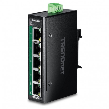 "TRENDnet TI-PELC50 5-Port Ethernet PoE+ Industrial DIN-Rail Mini Switch"