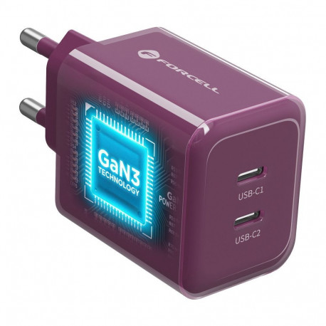 Phone charger Forcell F-Energy GaN III Crystal Color 2x USB C AVS SSFC3.0 60W + silicone cable USB C